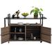 Outdoor Wicker Bar Cart Patio Bar Console Table with Storage Cabinet & Glass Top Patio Serving Table with Wheels for Outside Backyard Kitchen Light Brown