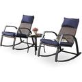 YFENGBO Patio Bistro Set 3 Pieces Outdoor Cushioned Rocking Chairs with Side Table Pillow All Weather Frame Blue