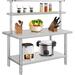 Homhougo- 30 x 24 Stainless Steel Work Table NSF Heavy Duty Commercial Food Prep Worktable with Overshelves & Adjustable Shelf for Kitchen Prep Work