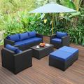 Patio Set 6 Pieces Outdoor Sets Patio Couch Outdoor Chairs Coffee Table Peacock Blue Anti-Slip Cushions and Waterproof Covers