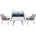 OUWI 4 Piece Conversation/Chat Set Outdoor Living Rattan Furniture Includes 1 Double & 2 Single Chairs with Cushion & 1 Glass-top Coffee Table (Light Grey)