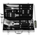 Ultimate BBQ Grill Tools Set with Meat Thermometer and Injector - Premium Stainless Steel Fork Spatula Tongs and More - Complete Grilling Kit in Portable Aluminum Case -