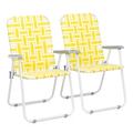 RUseeN Patio Lawn Webbed Folding Chairs Set of 2 Outdoor Beach Portable Lawn Chair Camping Chair Beach Chair for Yard Garden (Yellow Classic)