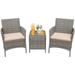 3 Pieces Patio PE Rattan Wicker Chair Conversation Set Brown and Beige