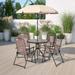 durable Flash Nantucket 6 Piece Patio Garden Table Set - Umbrella Table - Set of 4 Black Folding Chairs