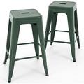 SPBOOMlife Vogue Direct 24 Stools Black Backless Metal Barstools Indoor-Outdoor Counter Height Stools with Square Seat Set of 2 - VF1571001