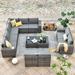 durable HOOOWOOO Outdoor Patio Set 6 Pieces Wicker Outdoor Sectional Set Small Sectional Patio Conversation Set Modular Outdoor Sofa Set with Widened Armrest Coffee Navy Blue