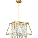 SUSIMOND Dining Room Light Fixture Farmhouse Chandelier Gold Metal Crystal Pendant Light for Kitchen Island Dining Room Living Room Flat and Inclined Ceiling (Trapezoid -15.74in)