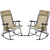 Alden Design 2pcs 26in Foldable Zero Gravity Rocking Chair with Cupholder/Pillow for Outdoor Beige