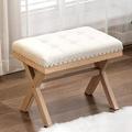 YZboomLife Bench Ottoman Burlap Linen Fabric Upholstered Entryway Bedroom Bench Footstool Seat with X-Shaped Wooden Legs for Patio Bedroom Living Room Foyer Hallway Beige