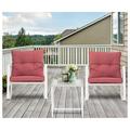 YeSayH 3-Piece Rocking Chairs Bistro Set Outdoor Wicker Patio Furniture Sets w Red Cushions 2 Chairs with Tempered-Glass Coffee Table