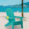 Topcobe Folding Chair with Pullout Ottoman with Cup Holder Poly Lumber for Patio Deck Garden Backyard Furniture Easy to Install . GREEN.