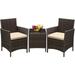 3 Pieces Patio PE Rattan Wicker Chair Conversation Set Brown and Beige