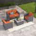 ovios Patio Furniture Set 6 PCS Outdoor Sectional Sofa Set with Rocking Swivel Chairs Loveseat Ottomans High Back Sofa All Weather Wicker Rattan Conversation Sets for Yard Porch (Orange R