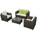 Resenkos 4 Pieces Outdoor Patio Furniture Set Wicker Rattan Patio Conversation Sets with Cushions & Coffee Table for Outside Garden Poolside Porch