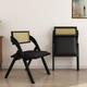 Folding Dining Chairs Set of 2 Foldable Wood Kitchen Chairs with Padded Cushion Modern Mid Century Rattan Dining Room Chairs Foldable Dining Chairs for Small Space No Assembly Black