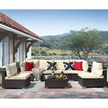 PAOLFOX 7 Piece Patio Sectional Furniture Set Outdoor Sectional Furniture Wicker Patio Conversation Sets Outdoor Couch Patio Furniture (Black+Blue)