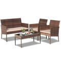 4PCS Patio Set for Outdoor All-weather Rattan Sofa Set for Porch Deck Patio Furniture Conversation Set w/Couch Table Armchairs Brown