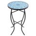 Indoor/Outdoor Patio Round Ceramic Tile Side Table Plant Stand Blue Mandala