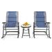 Spaco 3 Pieces Outdoor Furniture Folding Rocking Chair with Cushion Glass Coffee Table Set of 3