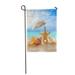 LADDKE Blue Close The Beach and Umbrella Seashells and Starfish on Sandy at Ocean Color Garden Flag Decorative Flag House Banner 12x18 inch