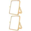 2 PCS Desktop Vanity Mirror Table Stand Travel Portable for Bedroom Make up Vintage Wooden