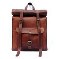 Men s Leather Vintage Roll On Laptop Backpack Rucksack One Size Brown