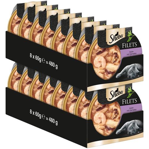 32x 60g Sheba Filets Huhn mit Garnelen Katzenfutter nass