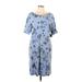 Karen Scott Sport Casual Dress - Shift Scoop Neck Short sleeves: Blue Floral Dresses - New - Women's Size Large