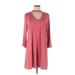Honeyme Casual Dress - Mini Mock 3/4 sleeves: Pink Solid Dresses - Women's Size Medium