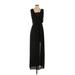 BCBGMAXAZRIA Casual Dress - Formal Plunge Sleeveless: Black Print Dresses - Women's Size 4