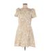 Ann Taylor LOFT Casual Dress - Mini Square Short sleeves: Tan Print Dresses - Women's Size 8