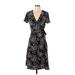 H&M Casual Dress - Wrap V-Neck Short sleeves: Black Print Dresses - Women's Size 4