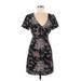 Sunny Girl Casual Dress - Mini V-Neck Short sleeves: Black Print Dresses - Women's Size Medium
