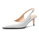 HDEUOLM Womens Mid Kitten Heel Pointed Toe Beaded Sandals Pumps Court Shoe Slingback Wedding Cute Patent Leather Summer 6 CM Heels White 9.5 UK