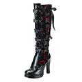 Taupe Suede Knee High Boots Tied Shoes Boots Kneeth Leather Cosplay Gothic Women Fashion Platform Bows women's boots Knee High Boots for Women Sexy (Red, 7.5)