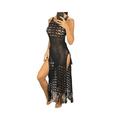 JINGBDO Beach Cover Up S - Xl Fringe Tassel Knitted Crochet Beach Cover Up Cover-Ups Beach Dress Beachwear Women-V3800 Black-M