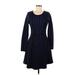 Calvin Klein Casual Dress - Fit & Flare: Blue Houndstooth Dresses - Women's Size Medium