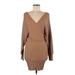 Love Tree Casual Dress - Sweater Dress Plunge Long sleeves: Brown Solid Dresses - Women's Size Medium