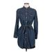 Velvet Heart Casual Dress - Mini High Neck Long sleeves: Blue Print Dresses - Women's Size Medium