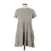 Ann Taylor LOFT Casual Dress - Mini Crew Neck Short sleeves: Gray Print Dresses - Women's Size X-Small