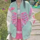 Vintage Harajuku Heart Skeleton Print Cute Sweet Girl Jacket Female Splicing Student Zip up Coat Y2K