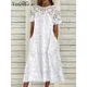 Robe en dentelle blanche à manches courtes pour femmes robe imprimée de vacances mode élégante et