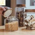 1.25/1.95/2.5/3.4L Glass Round Food Storage Jar with Wooden Lid Kitchen Coffee Beans Tea Grains