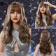 HAIRCUBE Synthetic Wigs Long Brown Blonde Highlight Wavy Wigs with Bangs for Black Women Christmas
