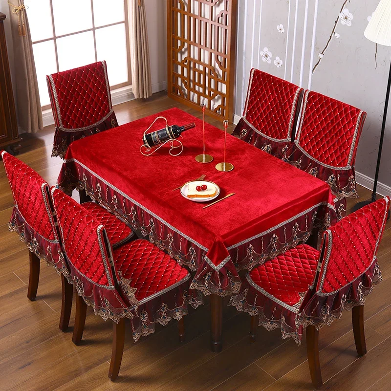 Luxus Europäischen Licht Stuhl Kissen Abdeckung Tischdecke Esszimmer Stuhl Kissen Tisch Abdeckung Hause Spandex Stuhl Abdeckung Jacquard Rot 1 stücke Image