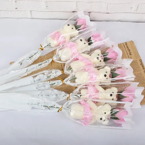 Rosen Seife Blumenstrauß mit Teddybär romantische Hochzeit begünstigt Rosen seifen Blume für