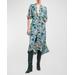 Nicolette Swirl-print Flutter-sleeve Midi Dress