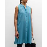 Sleeveless Button-down Sheer Georgette Shirt