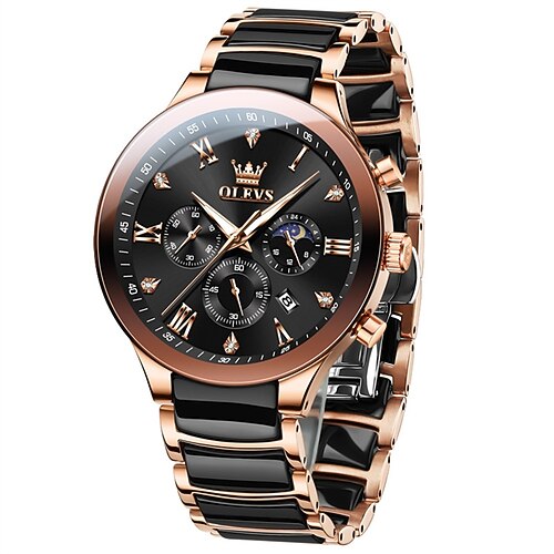 Neue Olevs Marke Herren Uhr Leuchtend Chronograph Kalender 24 Stunden Multifunktion Quarz Uhr Business Keramik Wasserdichte Herrenarmbanduhr